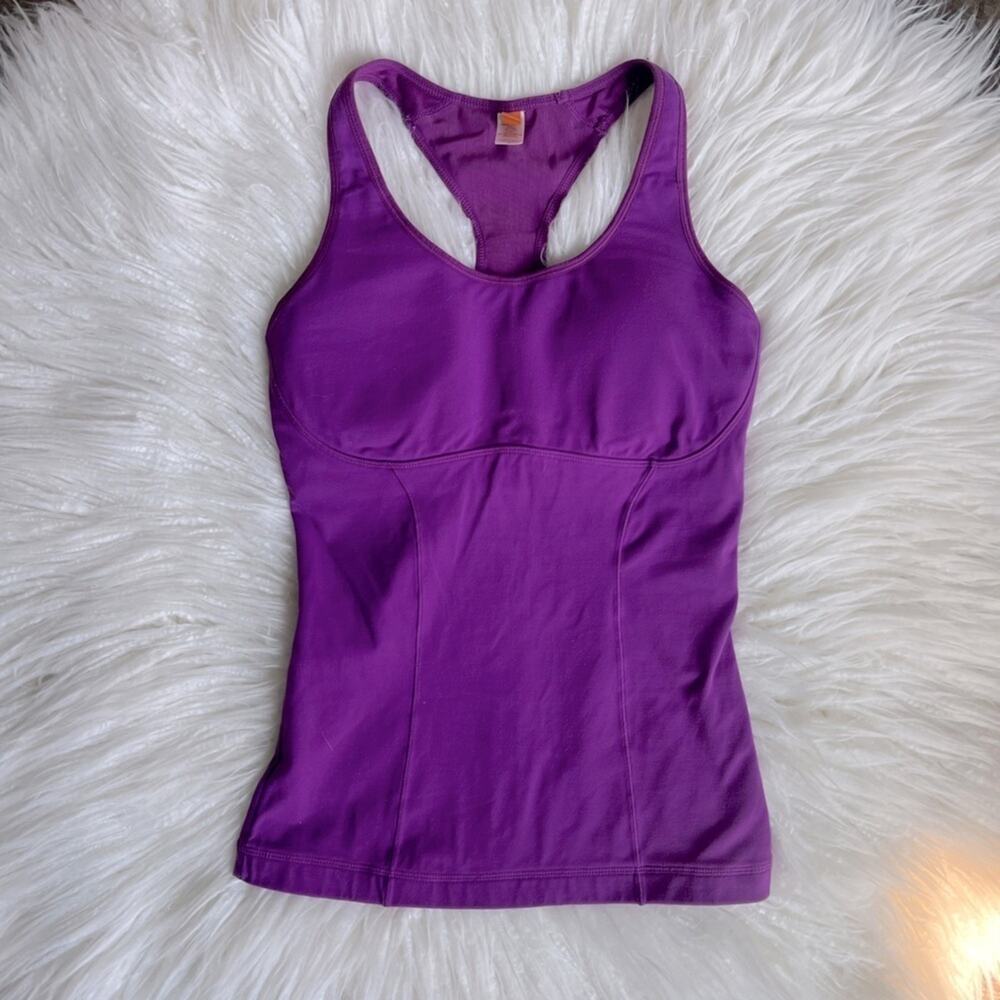 LUCY WOMENS WORKOUT TOP RACER BACK BUILT IN BRA PURPLE SIZE S